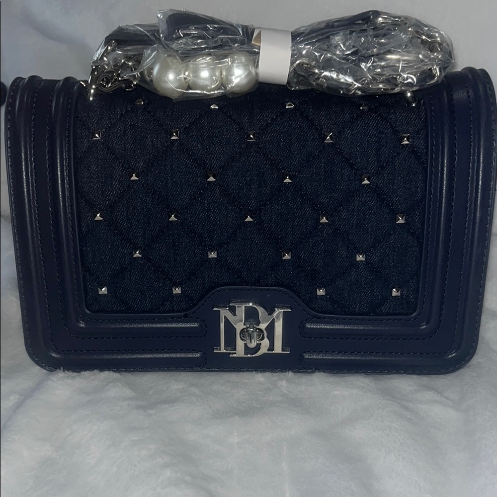 Badgley Mischka Blue Denim Crossbody Bag with Quilted Design